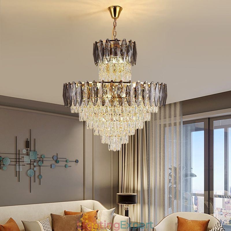 Tapered Crystal Pendant Light Duplex Decorative Ceiling Light 80cm