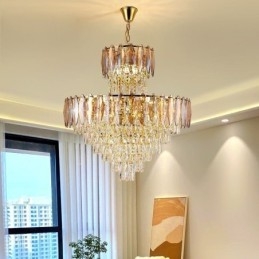 Tapered Crystal Pendant Light Duplex Decorative Ceiling Light 80cm