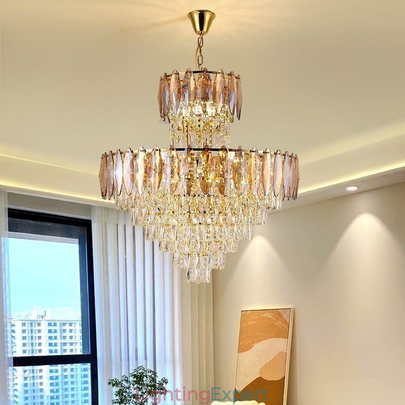 Tapered Crystal Pendant Light Duplex Decorative Ceiling Light 80cm