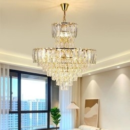 Tapered Crystal Pendant Light Duplex Decorative Ceiling Light 80cm