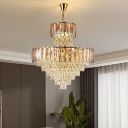 Tapered Crystal Pendant Light Duplex Decorative Ceiling Light 80cm