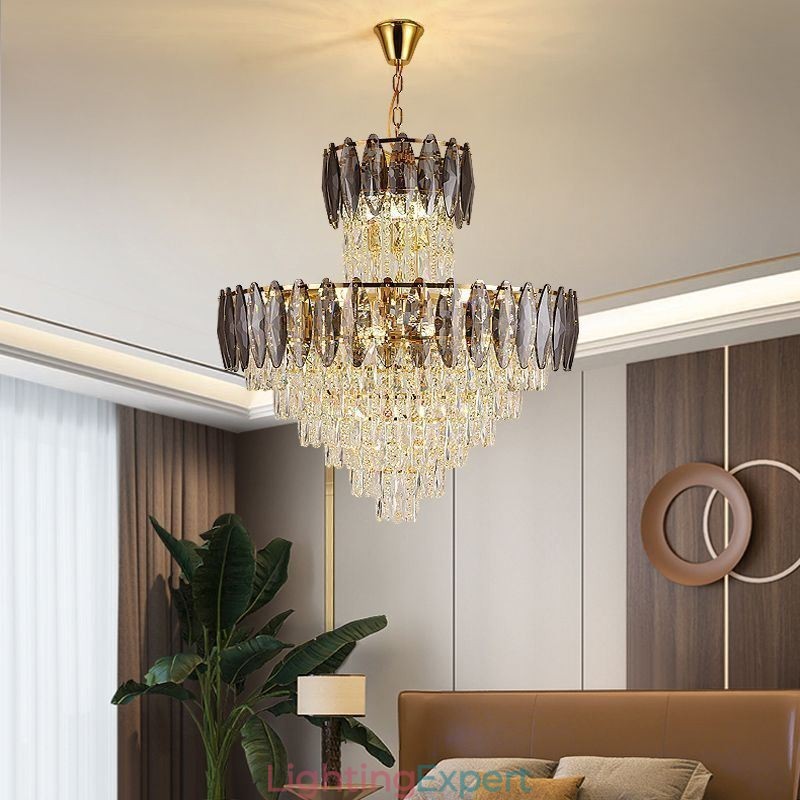 Tapered Crystal Pendant Light Duplex Decorative Ceiling Light 80cm