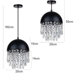 Crystal Pendant Tassel Ceiling Light Black Pot Lid Lampshade