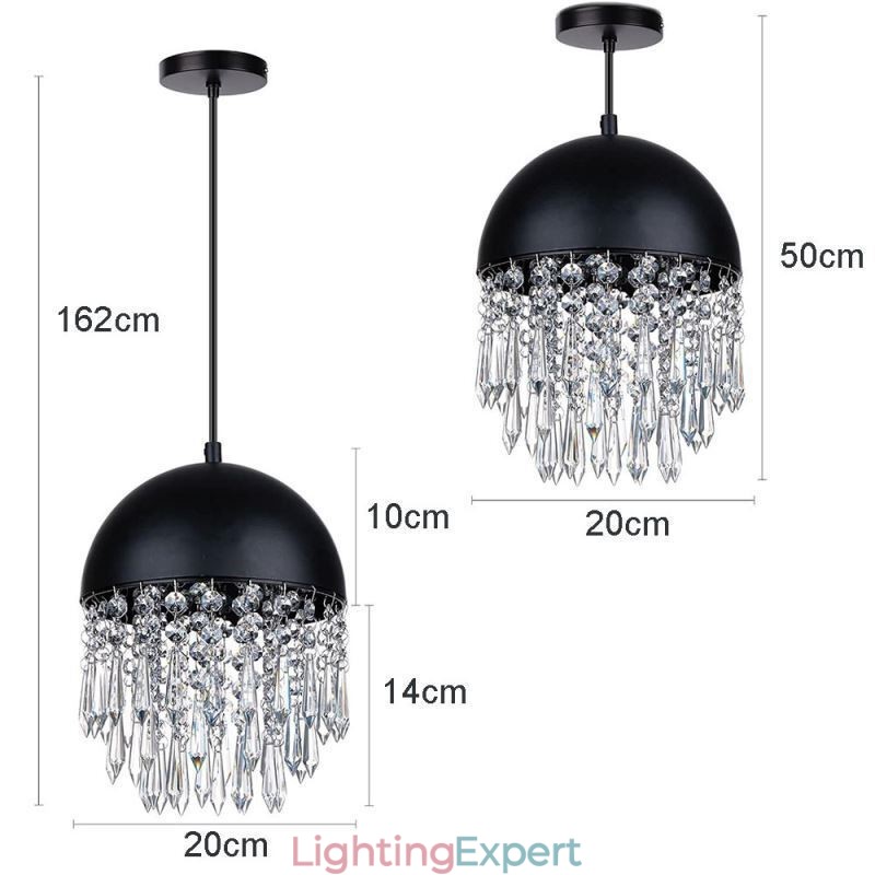 Crystal Pendant Tassel Ceiling Light Black Pot Lid Lampshade