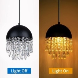 Crystal Pendant Tassel Ceiling Light Black Pot Lid Lampshade