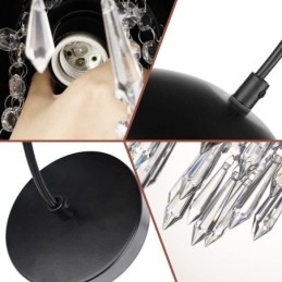 Crystal Pendant Tassel Ceiling Light Black Pot Lid Lampshade