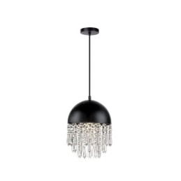 Crystal Pendant Tassel Ceiling Light Black Pot Lid Lampshade