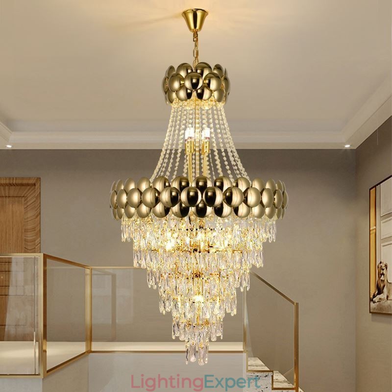 Crystal Pendant Light Electroplated Gold Duplex Luxury Decrative Ceiling Lamp 80cm