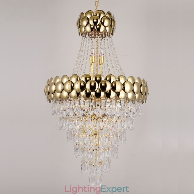 Crystal Pendant Light Electroplated Gold Duplex Luxury Decrative Ceiling Lamp 80cm
