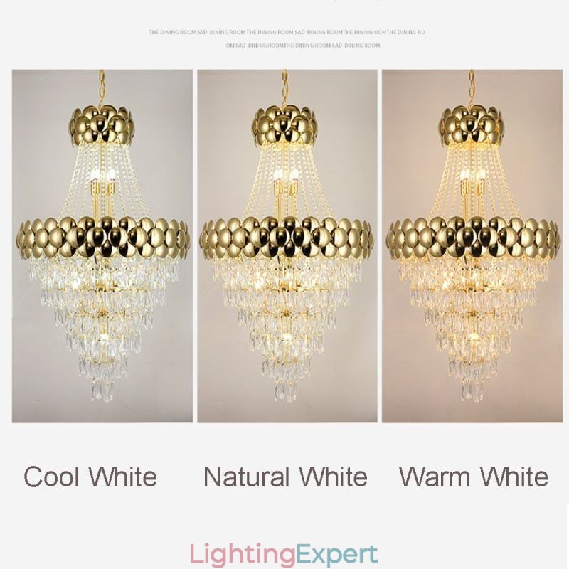 Crystal Pendant Light Electroplated Gold Duplex Luxury Decrative Ceiling Lamp 80cm