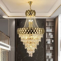 Crystal Pendant Light Electroplated Gold Duplex Luxury Decrative Ceiling Lamp 80cm