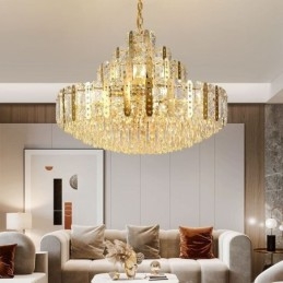 Crystal Pendant Light 4th Floor Luxury Decrative Ceiling Light with Golden Hollow Iron Sheet