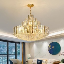 Crystal Pendant Light 4th Floor Luxury Decrative Ceiling Light with Golden Hollow Iron Sheet