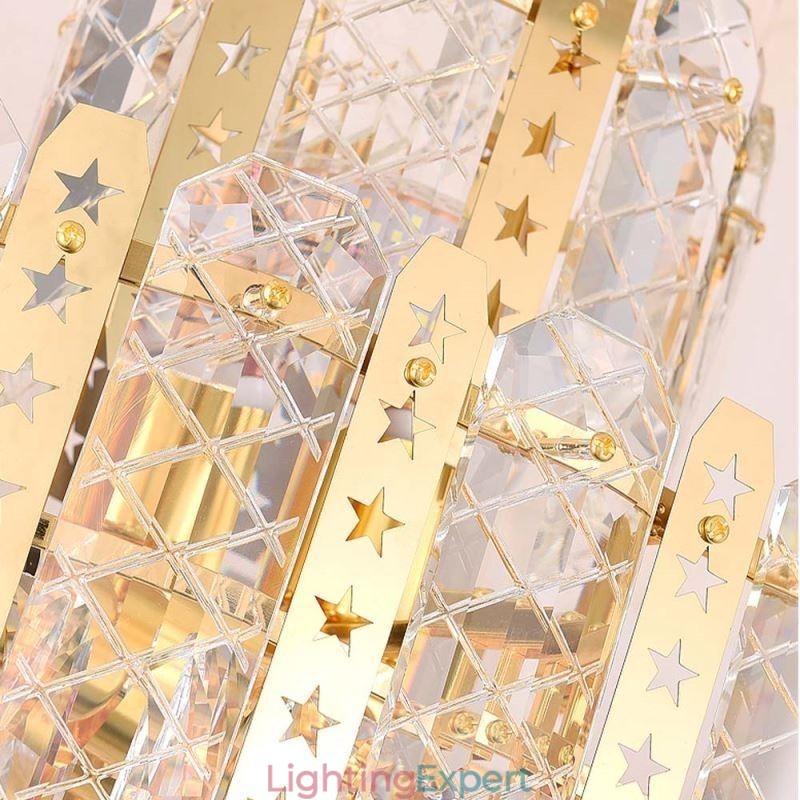 Crystal Pendant Light 4th Floor Luxury Decrative Ceiling Light with Golden Hollow Iron Sheet