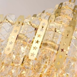 Crystal Pendant Light 4th Floor Luxury Decrative Ceiling Light with Golden Hollow Iron Sheet