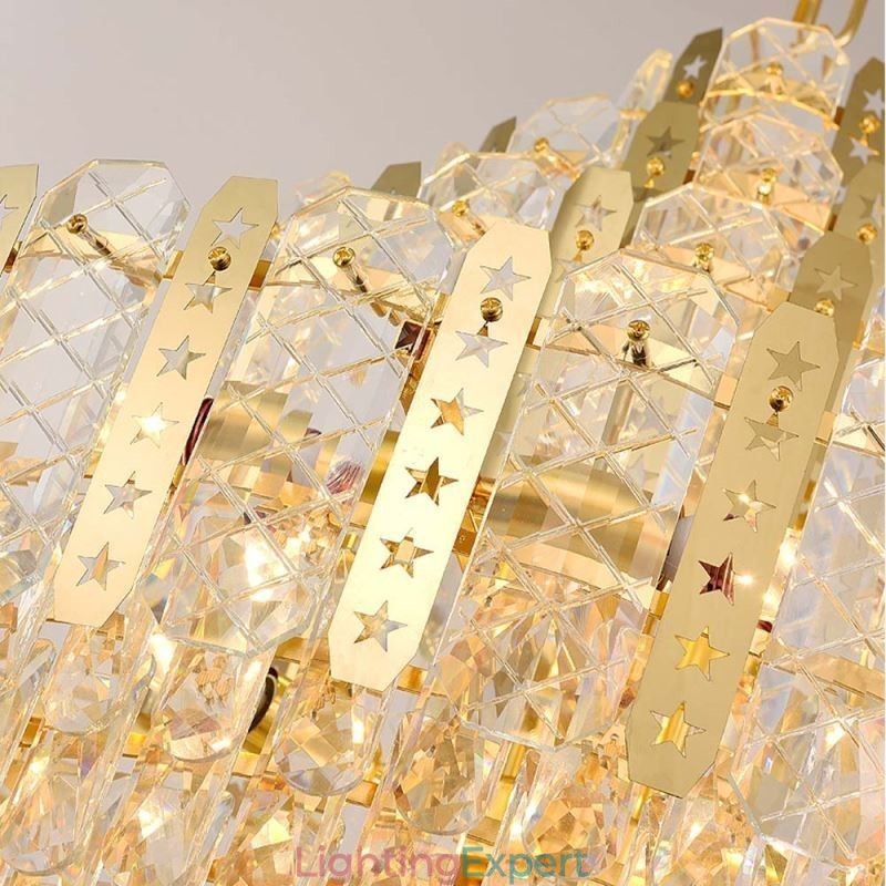Crystal Pendant Light 4th Floor Luxury Decrative Ceiling Light with Golden Hollow Iron Sheet