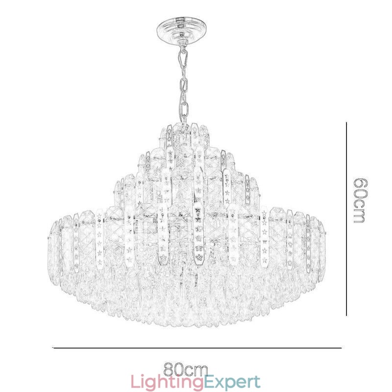Crystal Pendant Light 4th Floor Luxury Decrative Ceiling Light with Golden Hollow Iron Sheet