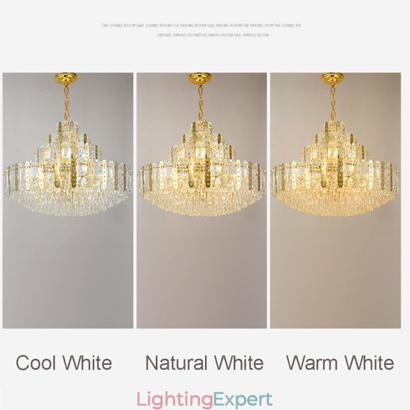 Crystal Pendant Light 4th Floor Luxury Decrative Ceiling Light with Golden Hollow Iron Sheet