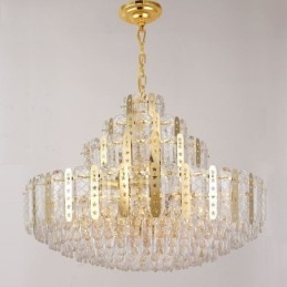 Crystal Pendant Light 4th Floor Luxury Decrative Ceiling Light with Golden Hollow Iron Sheet