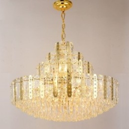 Crystal Pendant Light 4th Floor Luxury Decrative Ceiling Light with Golden Hollow Iron Sheet