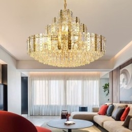 Crystal Pendant Light 4th Floor Luxury Decrative Ceiling Light with Golden Hollow Iron Sheet