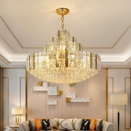 Crystal Pendant Light 4th Floor Luxury Decrative Ceiling Light with Golden Hollow Iron Sheet
