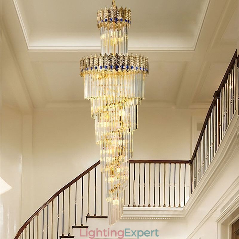 Gold Crystal Pendant Light Electroplated Gold Phoenix Tail Lampshade Ceiling Light