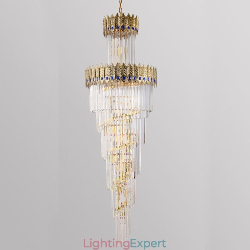 Gold Crystal Pendant Light Electroplated Gold Phoenix Tail Lampshade Ceiling Light