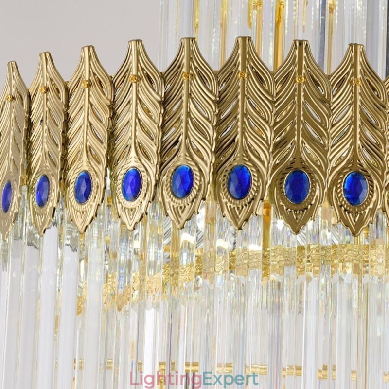 Gold Crystal Pendant Light Electroplated Gold Phoenix Tail Lampshade Ceiling Light