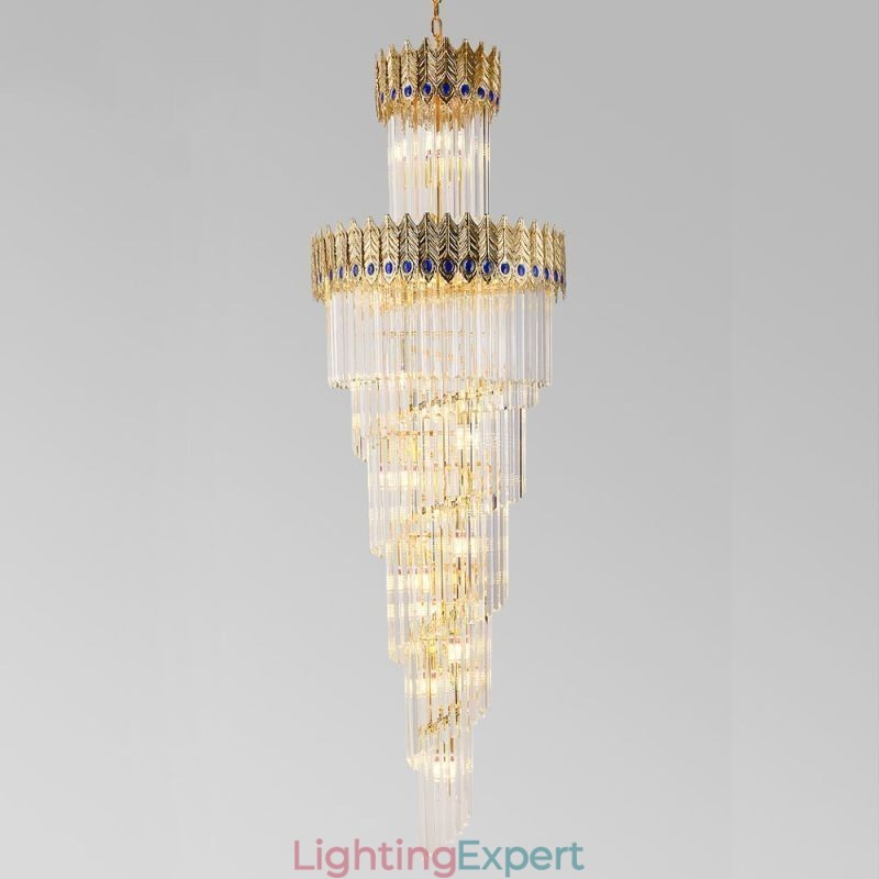 Gold Crystal Pendant Light Electroplated Gold Phoenix Tail Lampshade Ceiling Light