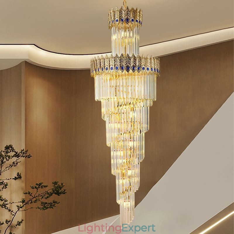 Gold Crystal Pendant Light Electroplated Gold Phoenix Tail Lampshade Ceiling Light