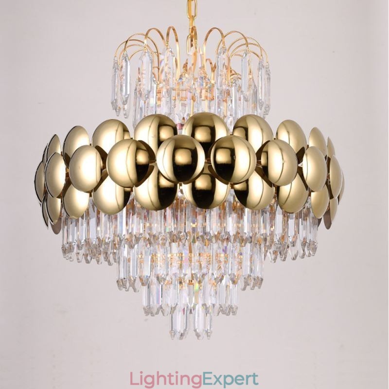 Crystal Pendant Light Electroplated Gold Luxury Decrative Ceiling Light 60cm