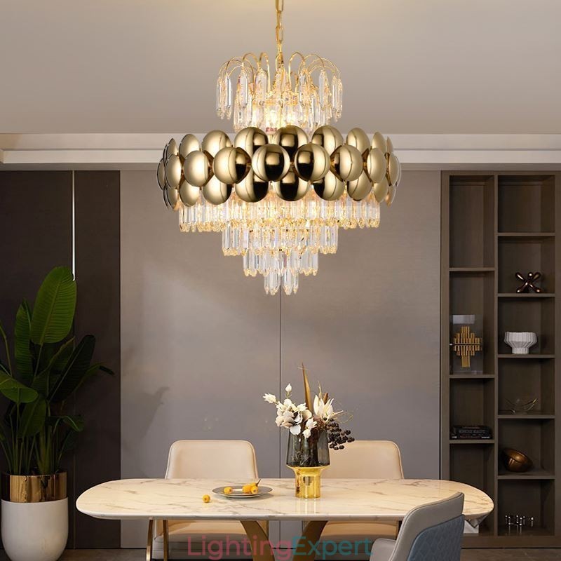 Crystal Pendant Light Electroplated Gold Luxury Decrative Ceiling Light 60cm