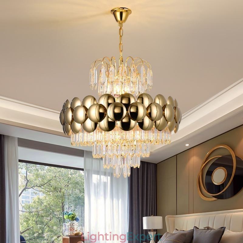 Crystal Pendant Light Electroplated Gold Luxury Decrative Ceiling Light 60cm