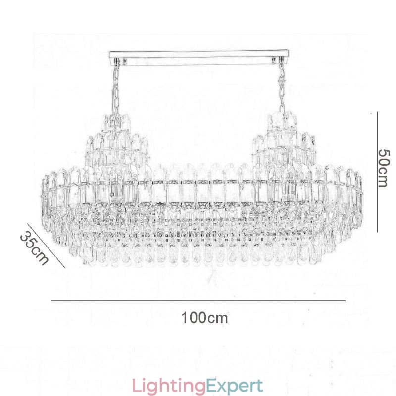 Crystal Pendant Light Rectangular Luxury Decrative Ceiling Light 100cm