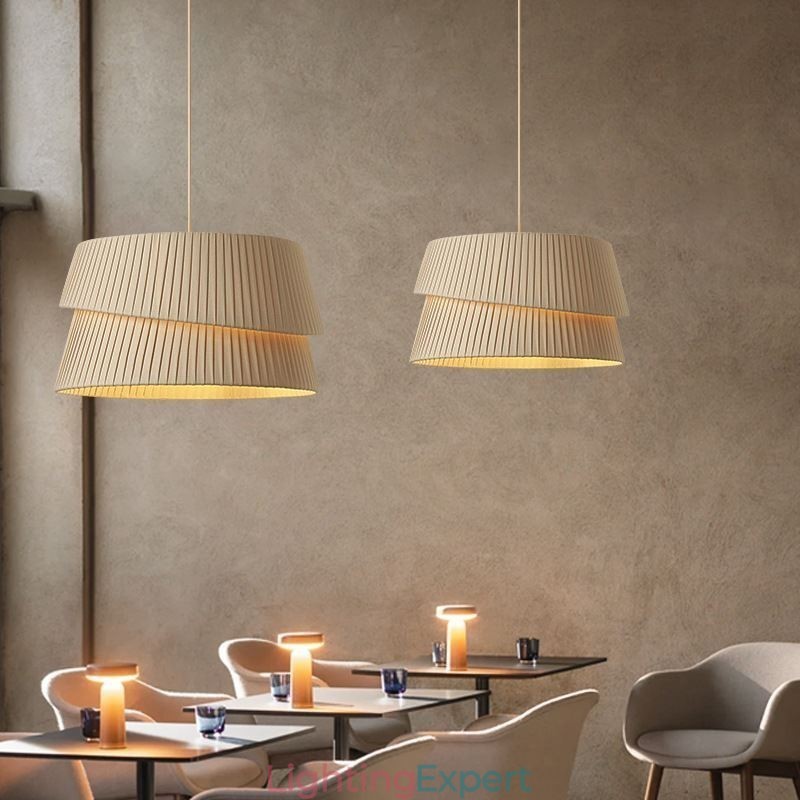 Pendant Light French Cream Style Double Layer Fabric Lampshade Ceiling Lamp