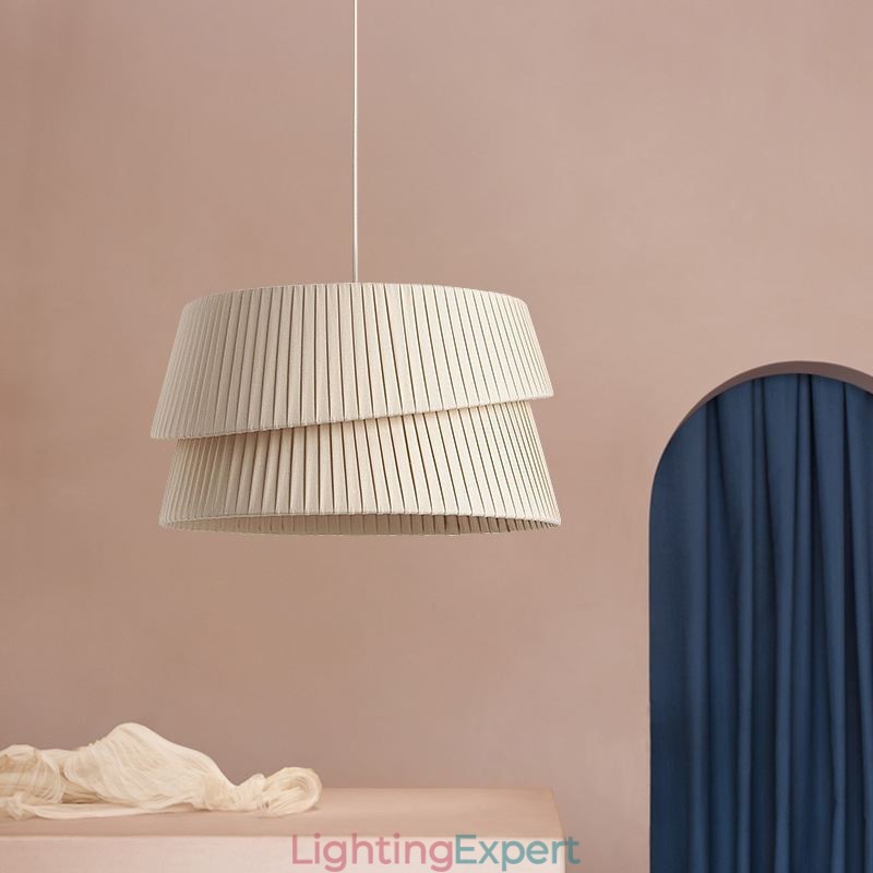 Pendant Light French Cream Style Double Layer Fabric Lampshade Ceiling Lamp