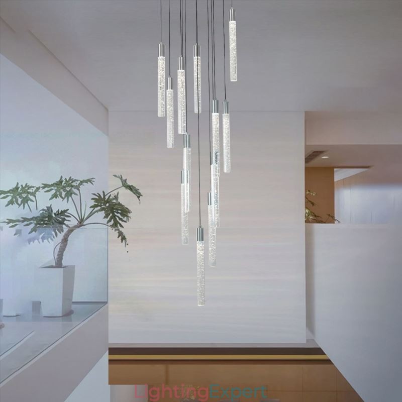 Pendant Light Chrome Crystal Column Cluster Ceiling Light