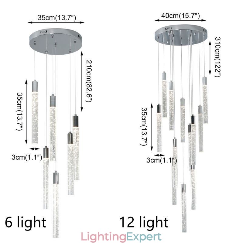 Pendant Light Chrome Crystal Column Cluster Ceiling Light