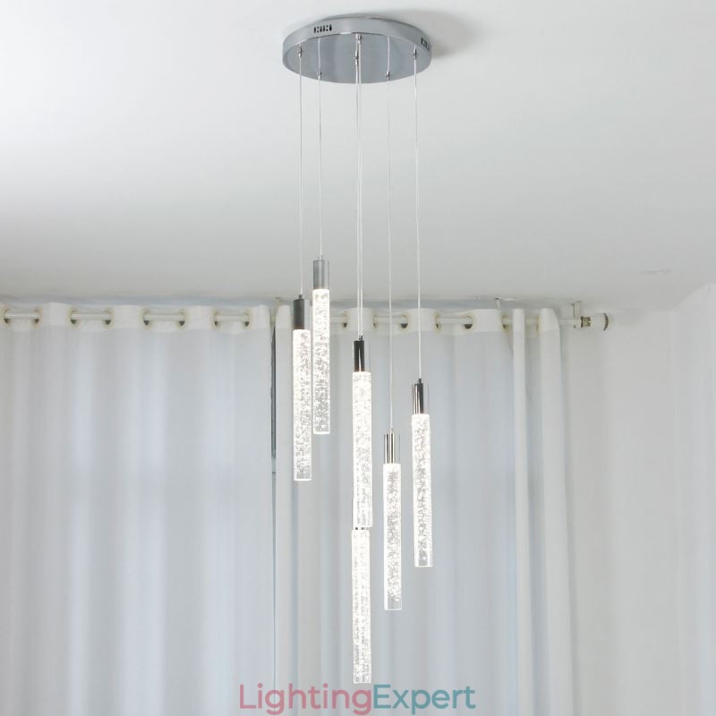Pendant Light Chrome Crystal Column Cluster Ceiling Light