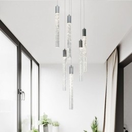 Pendant Light Chrome Crystal Column Cluster Ceiling Light