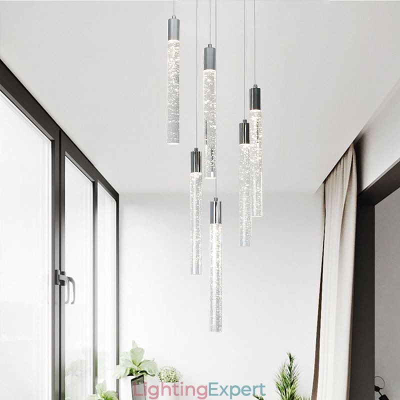 Pendant Light Chrome Crystal Column Cluster Ceiling Light