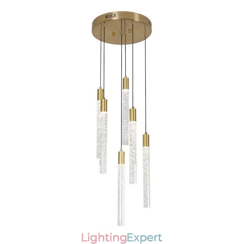 Pendant Light Copper Crystal Column Cluster Ceiling Light