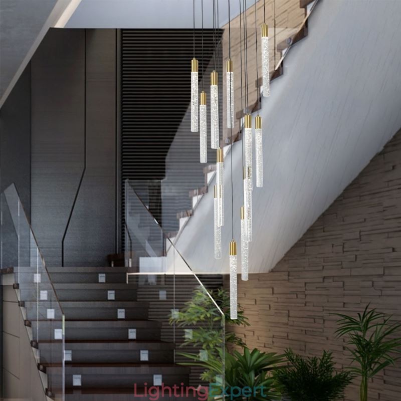 Pendant Light Copper Crystal Column Cluster Ceiling Light