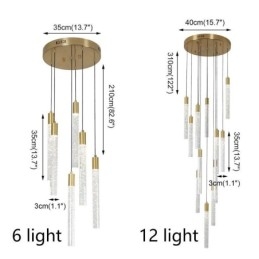 Pendant Light Copper Crystal Column Cluster Ceiling Light