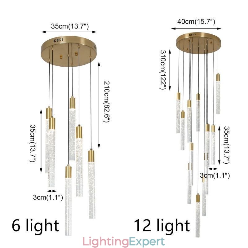 Pendant Light Copper Crystal Column Cluster Ceiling Light