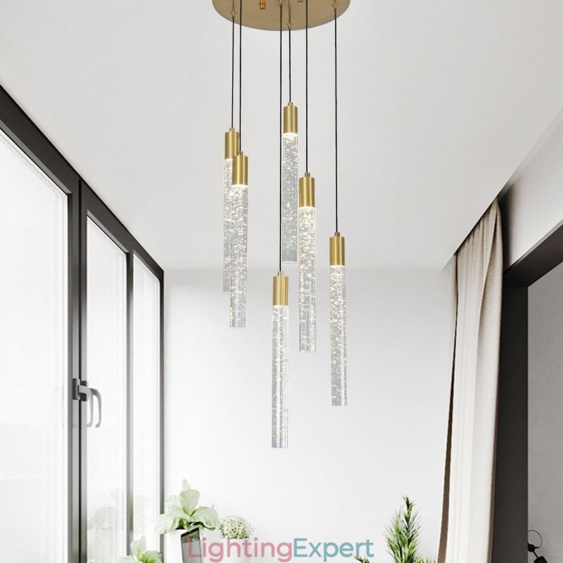 Pendant Light Copper Crystal Column Cluster Ceiling Light