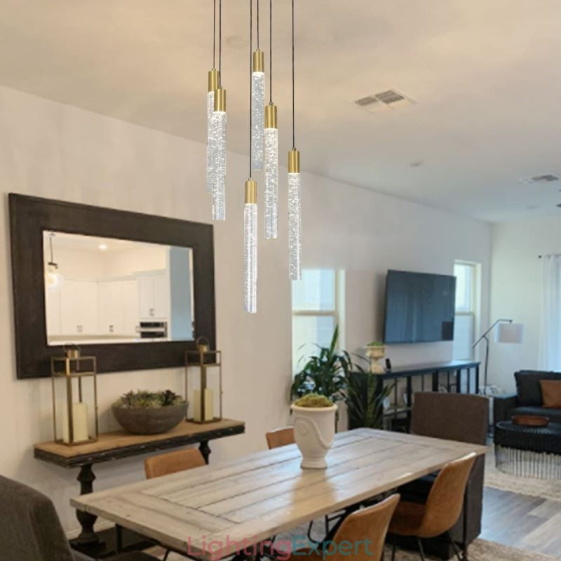 Pendant Light Copper Crystal Column Cluster Ceiling Light
