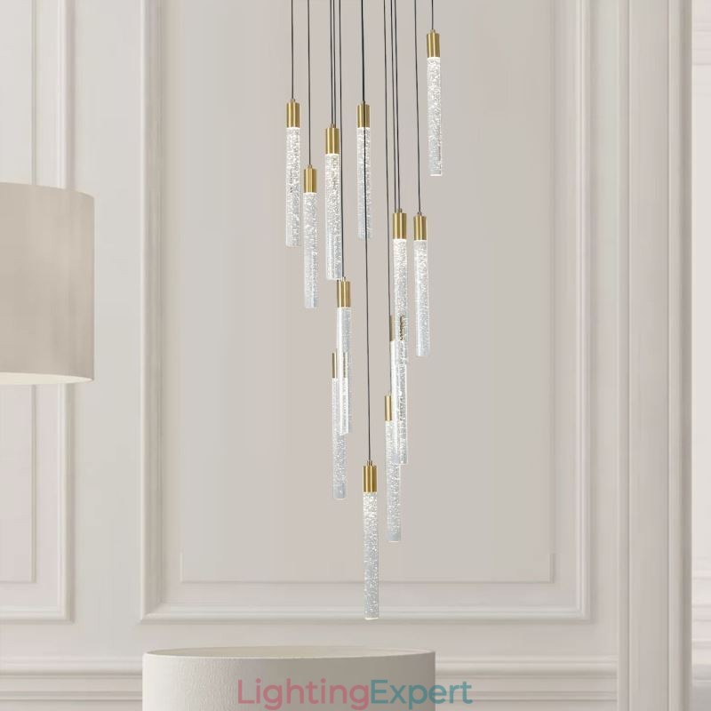 Pendant Light Copper Crystal Column Cluster Ceiling Light