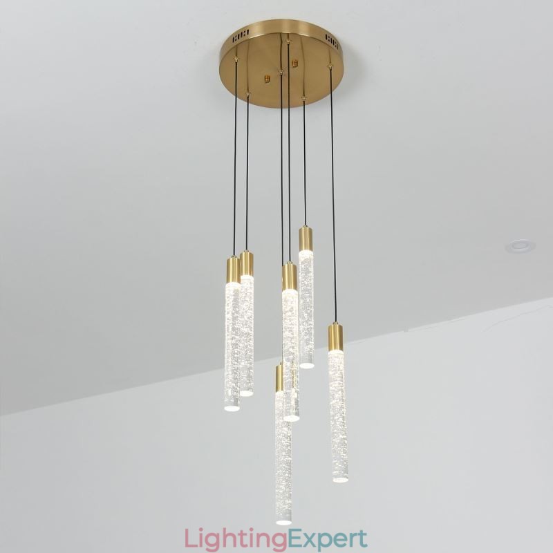 Pendant Light Copper Crystal Column Cluster Ceiling Light